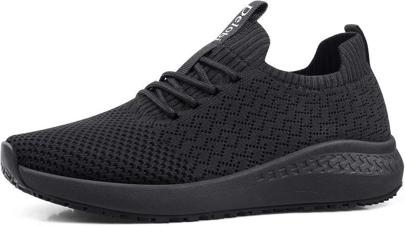 Delobi Store Non Slip Shoes for Women Food Service Slip Resistant Work Shoe Restaurant Chef Kitchen Hospital Staff Walking Sneakers Breathable Lightweight with Lace Up Design - Image 1